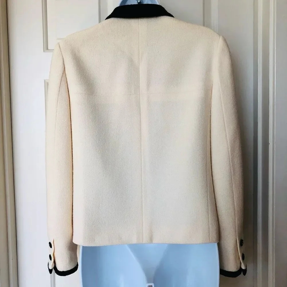 Chanel Iconic Cream and Black Boucle Button Up Blazer